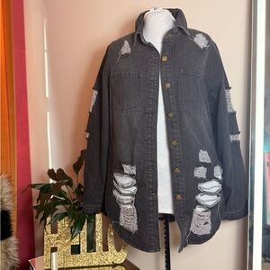 Distressed Black Denim Jacket